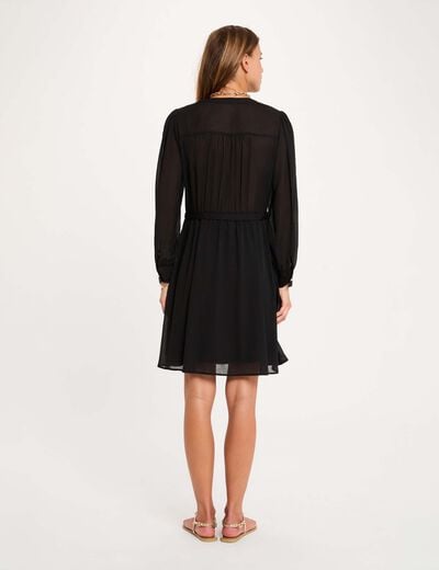 Vestido corto de jacquard negro mujer