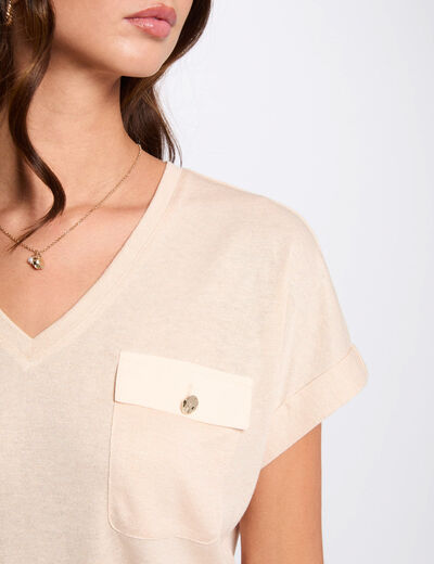 Camiseta manga corta beige mujer