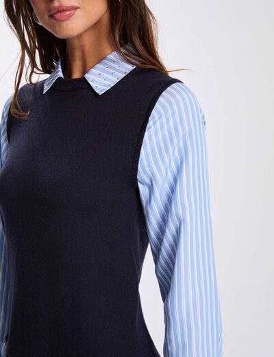 Vestido corto de punto ajustado azul marino mujer