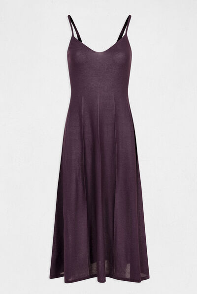Vestido de punto midi acampanado ciruela mujer