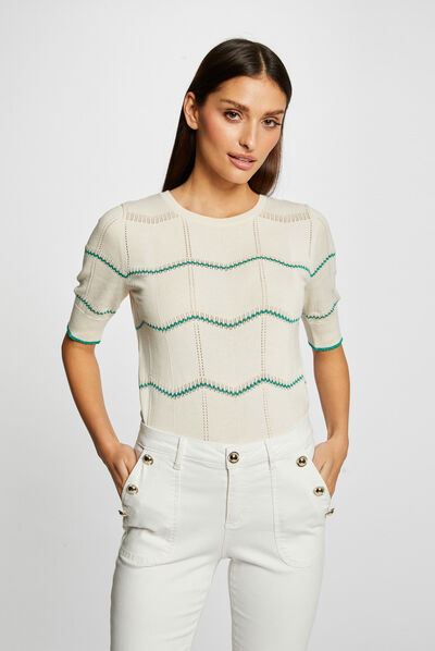 Jersey con manga corta con rayas verde mujer