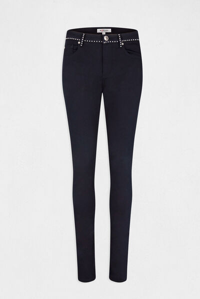 Pantalón slim con tachuelas azul marino mujer