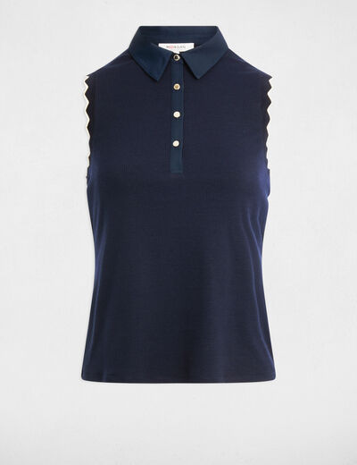Top sin mangas con cuello solapa azul marino mujer