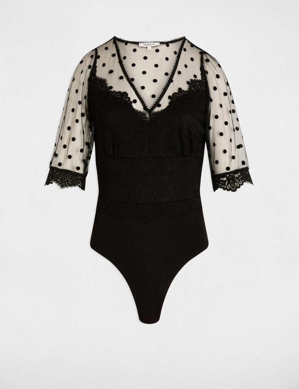 Body manga corta negro mujer