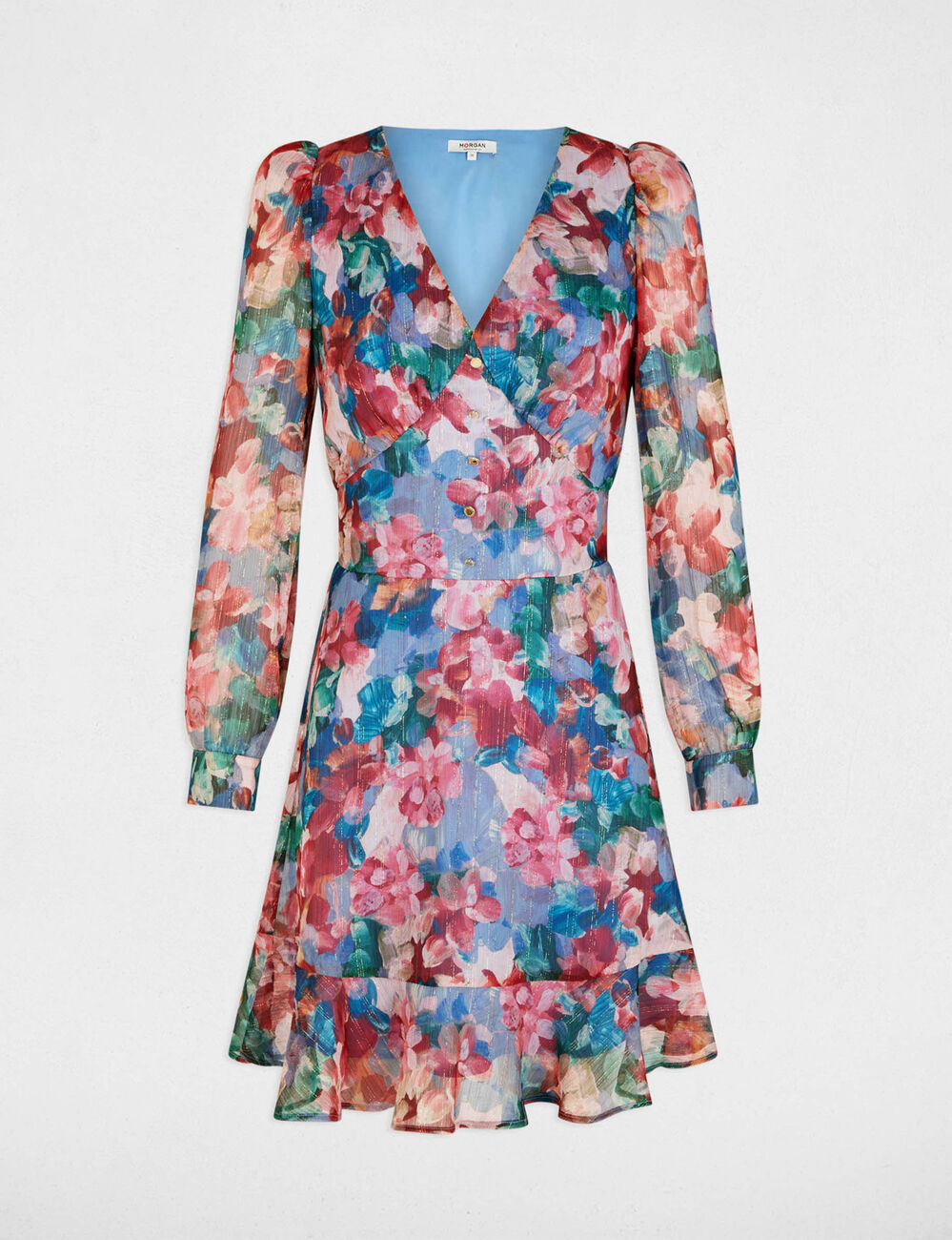 Vestido corto con cuello en V multicolor mujer