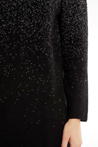 Vestido de punto recto hilos metalizados negro mujer