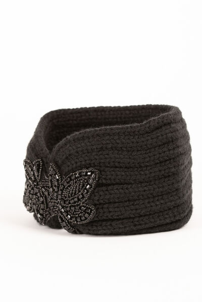 Diadema con detalle de perlas negro mujer