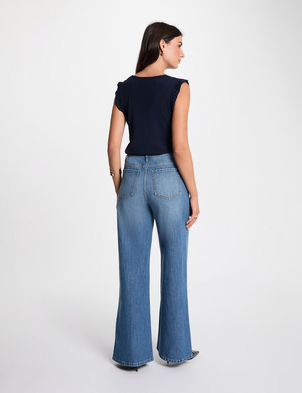 Top plisado con encaje azul marino mujer