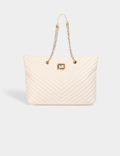 Bolso shopper acolchado marfil mujer