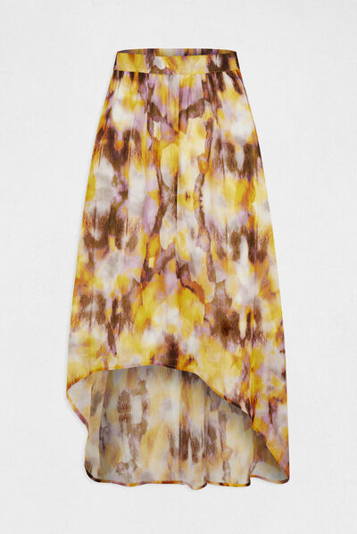 Falda acampanada asimétrica estampada multicolor mujer
