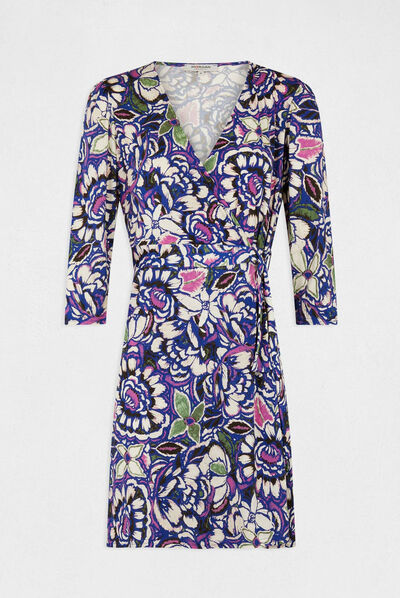 Vestido cruzado con estampado vegetal multicolor mujer