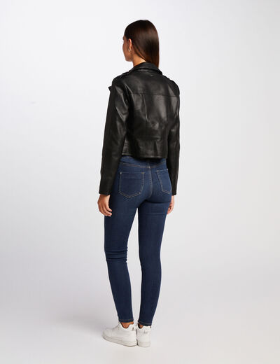 Chaqueta recta con cuello con muescas negro mujer