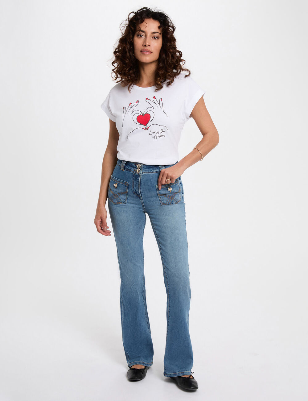 Camiseta corta con inscripción blanco mujer
