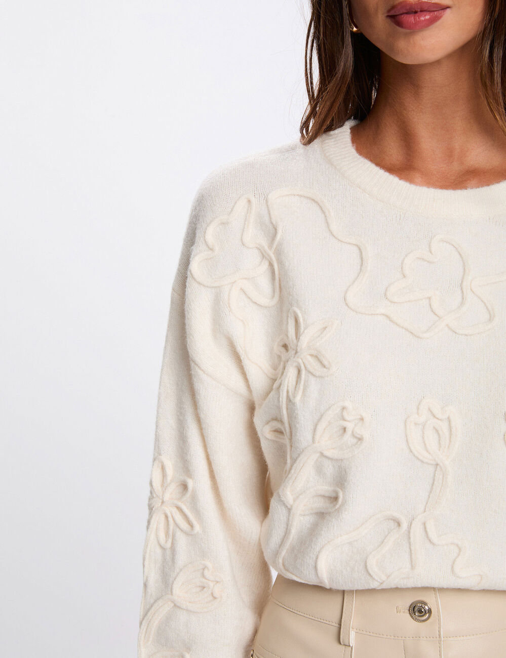 Jersey cuello redondo fantas&iacute;a marfil mujer