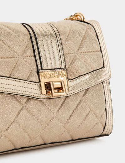 Bolso con solapa acolchado y metalizado amarillo oro mujer