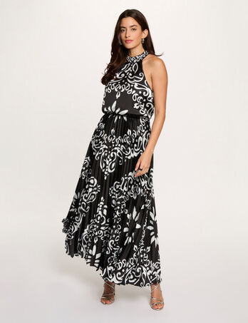 Vestido largo con cuello alto multicolor mujer