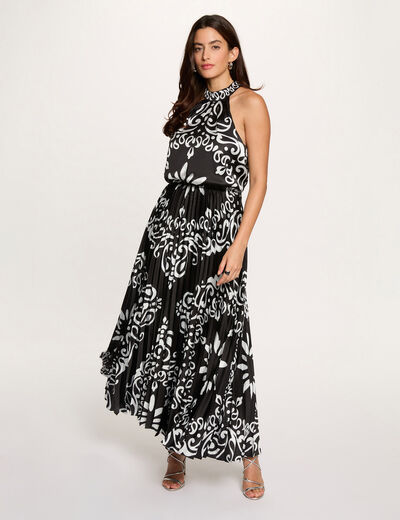 Vestido largo con cuello alto multicolor mujer