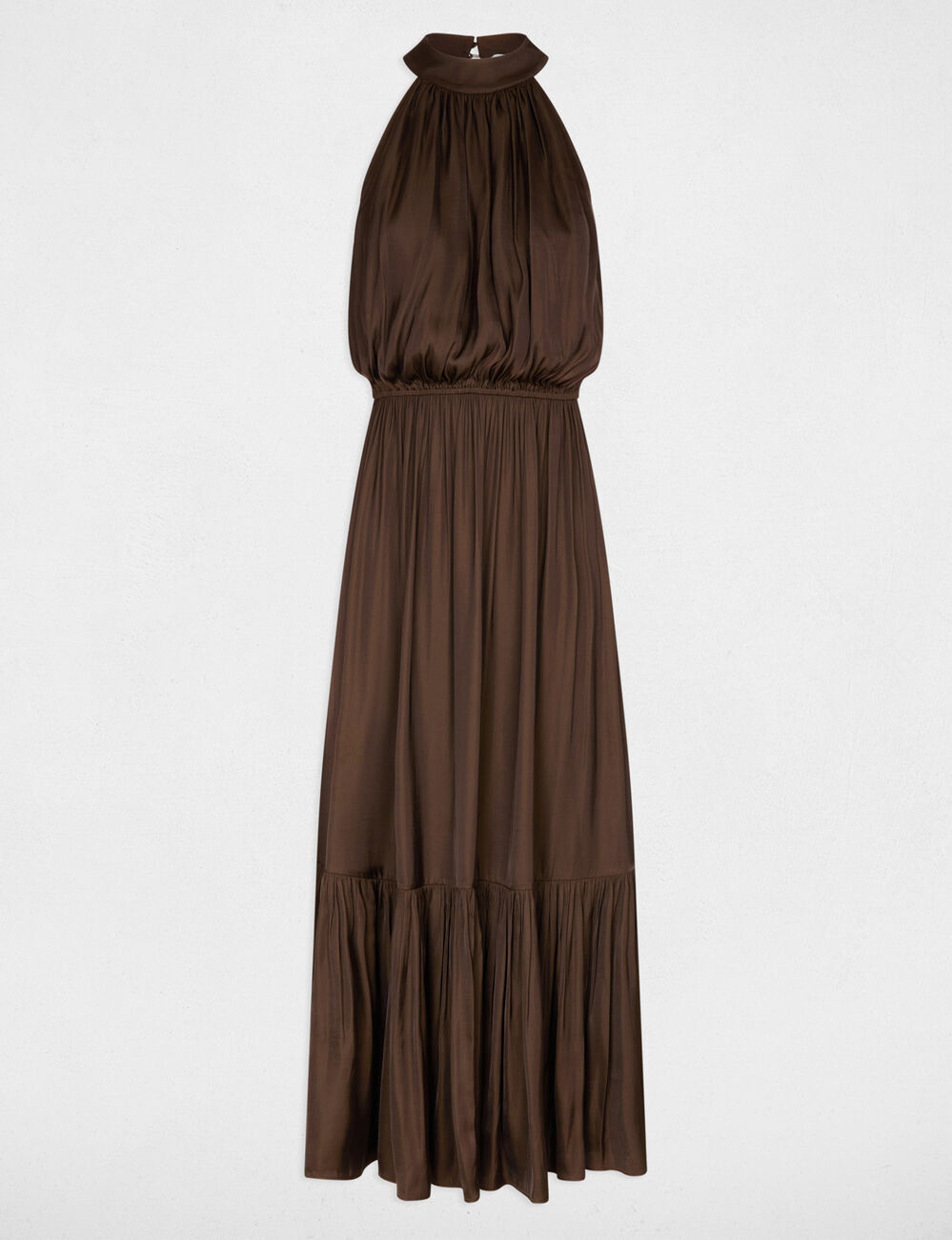 Vestido largo acampanado holgado marr&oacute;n oscuro mujer
