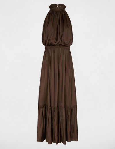 Vestido largo acampanado holgado marr&oacute;n oscuro mujer