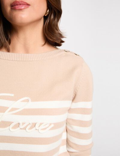 Jersey bordado a rayas marron clair mujer