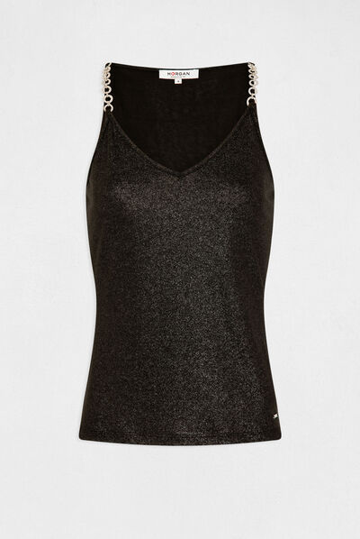 Top tirantes finos con cadenas negro mujer