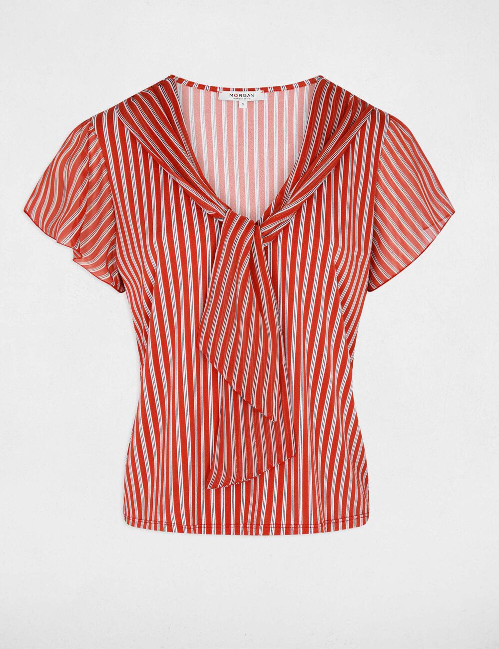 Camiseta con cuello lazada rojo mujer