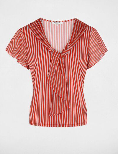 Camiseta con cuello lazada rojo mujer