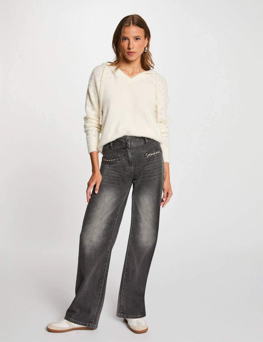 Jersey con capucha marfil mujer