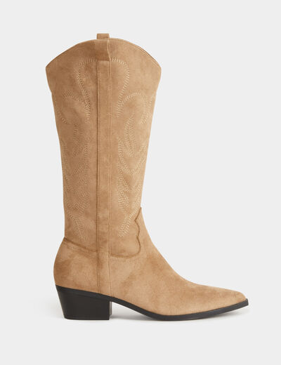 Botines estilo western tacones arena mujer