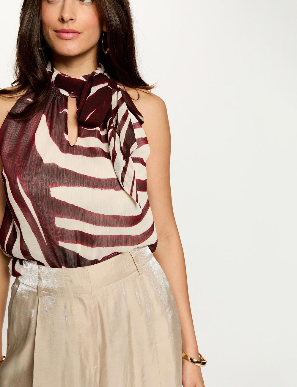 Top plisado con cuello lazada multicolor mujer