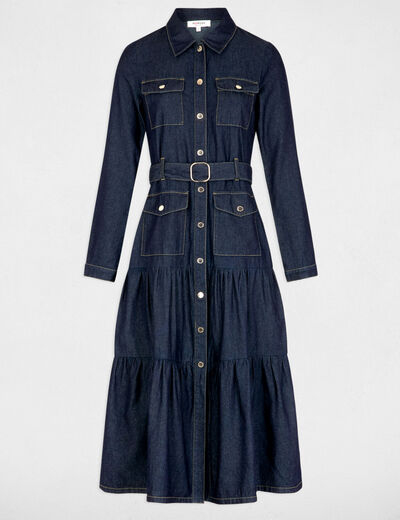 Vestido largo recto vaquero denim crudo mujer
