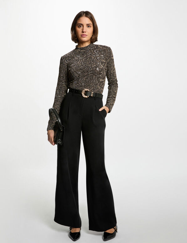 pantalon flare holgado negro mujer Pantalón flare holgado negro mujer