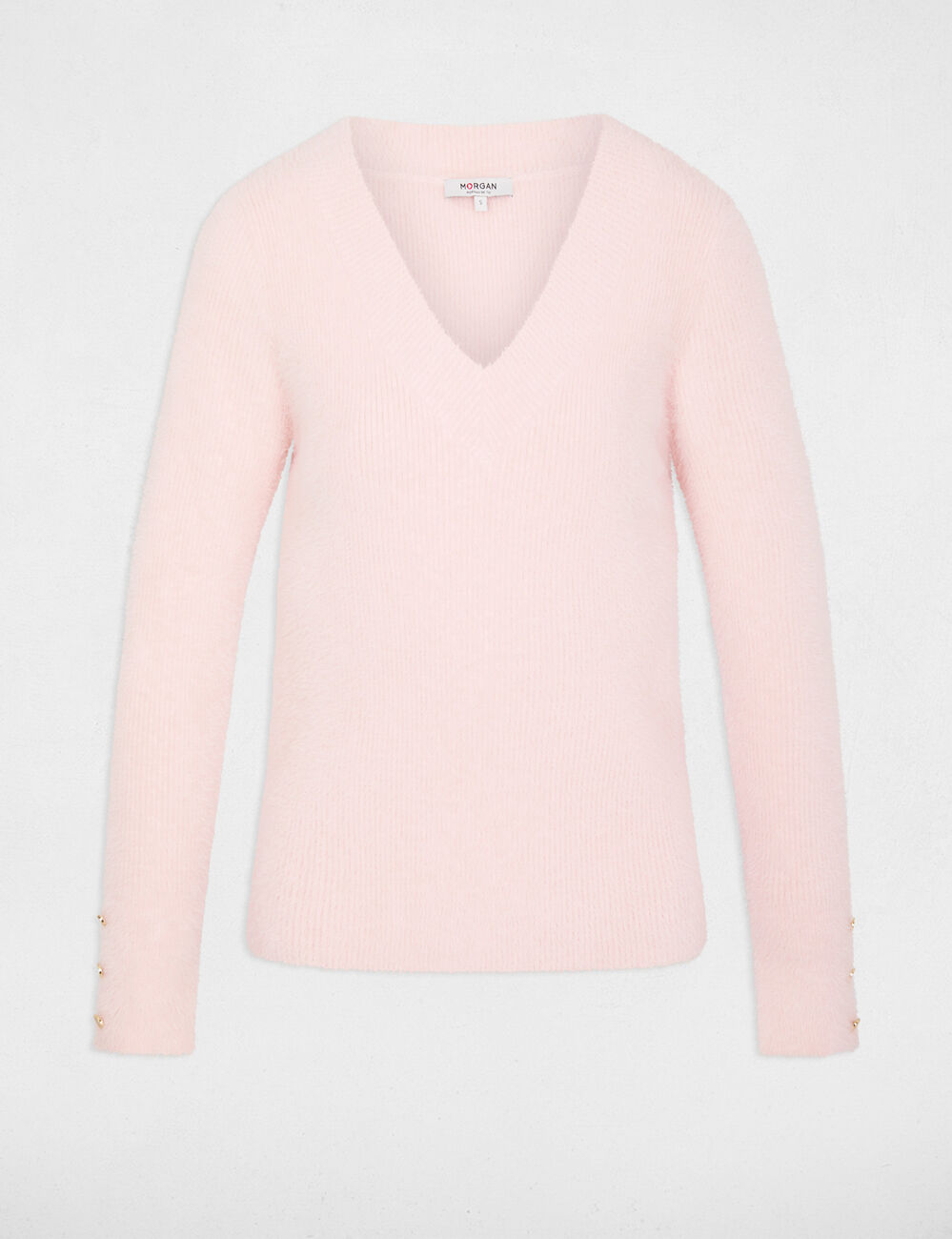 Jersey cuello v mangas largas rosa claro mujer