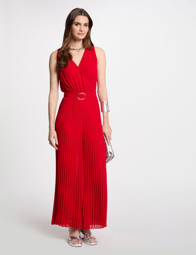 Mono largo holgado con pernera plisada rojo mujer