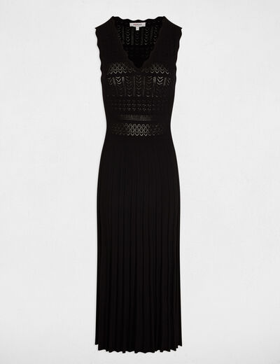 Vestido de punto con cuello en v negro mujer