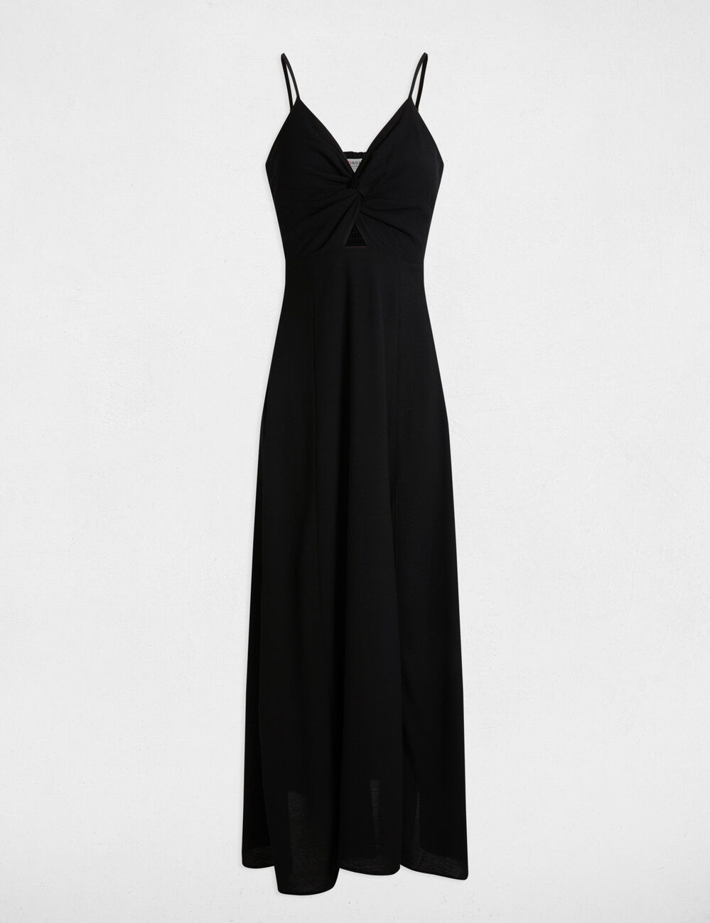Vestido largo recto abertura negro mujer