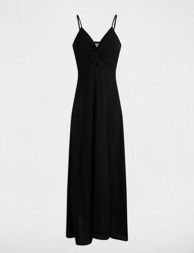 Vestido largo recto abertura negro mujer