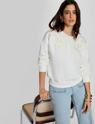 Jersey de punto bordado blanco mujer
