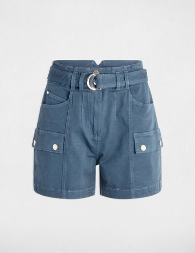 Short cargo con cinturón azul petróleo mujer