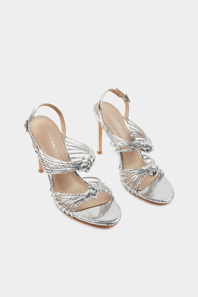 Sandalias de tacón con pulseras anudadas plateado mujer