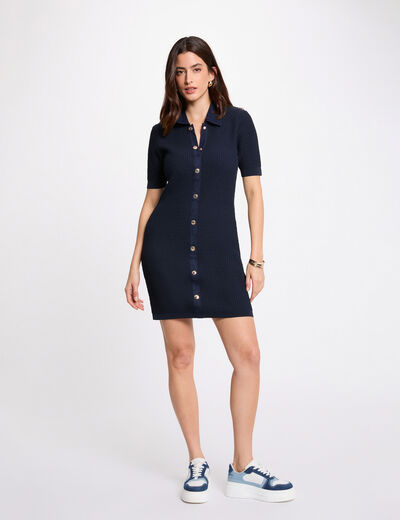 Vestido de punto corto ajustado azul marino mujer