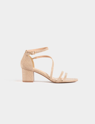 Sandalias de tacón metalizadas beige mujer