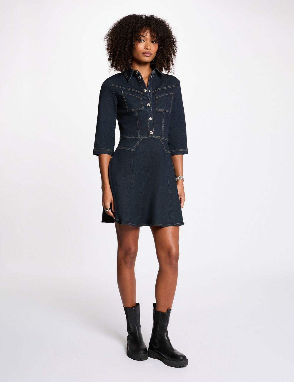 Vestido corto de mezclilla denim crudo mujer