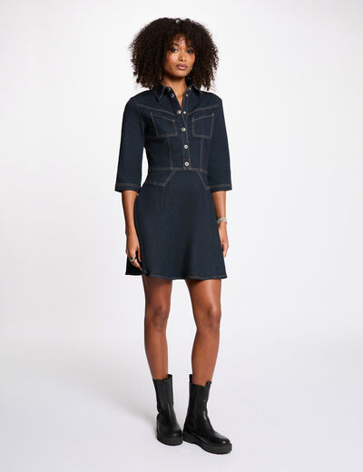 Vestido corto de mezclilla denim crudo mujer