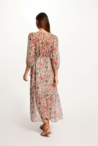 Vestido midi cruzado estampado floral multicolor mujer