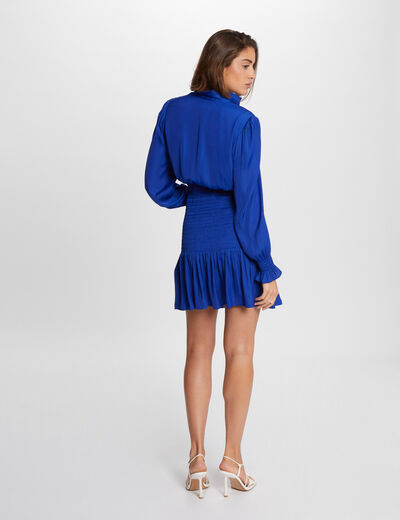 Vestido corto ajustado rizado azul eléctrico mujer