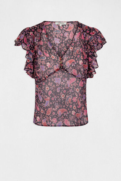 Blusa manga corta estampado cachemira marino mujer