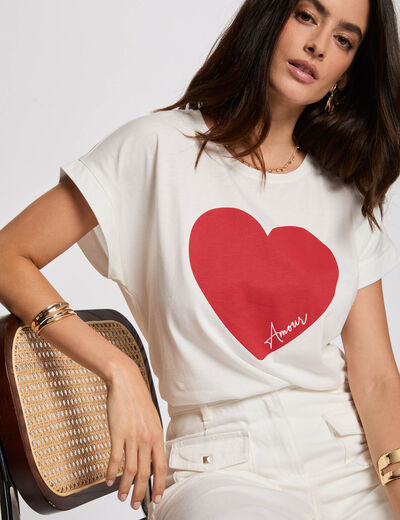 Camiseta recta con inscripción blanco mujer
