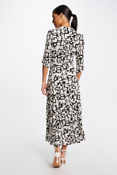 Vestido largo acampanado estampado crudo mujer