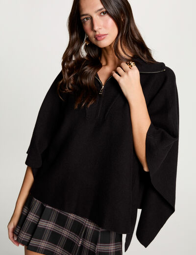 Poncho con cuello abierto negro mujer